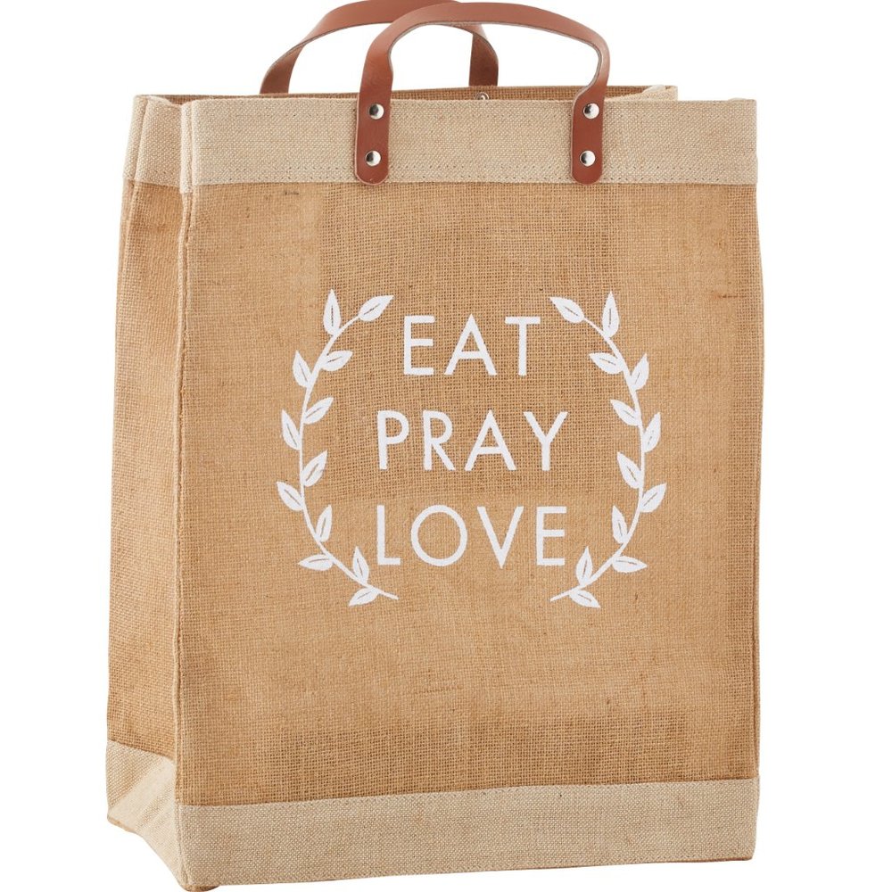 NWT (2) Tote Bundle - Eat, Pray, Love Inspirational Jute Market Tote Bag - Picture 3 of 3